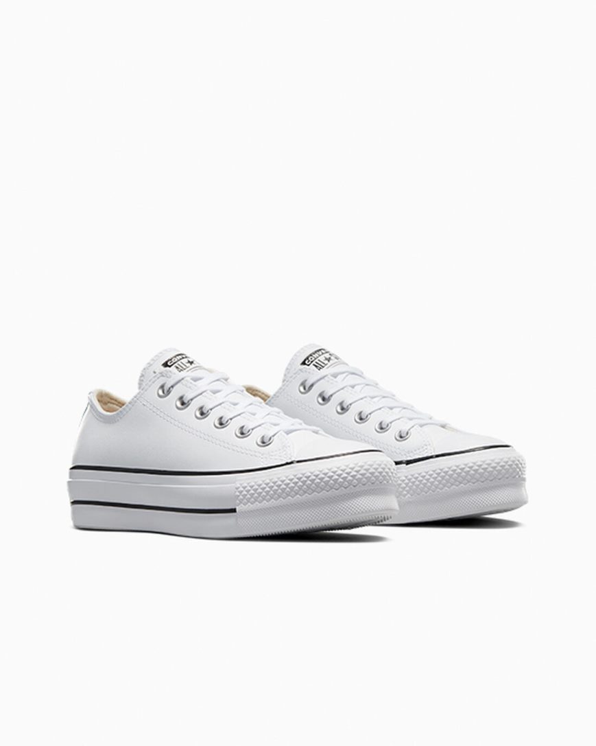 Dámské Boty Na Platformy Converse Chuck Taylor All Star Lift Læder Nízké Bílé Černé Bílé | CZ JHTM31